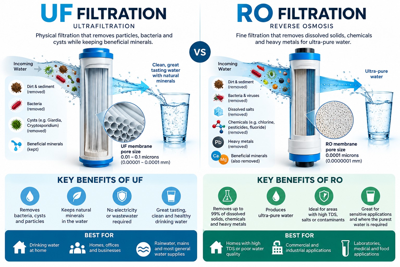 Ultrafiltration vs reverse osmosis water filtration comparison